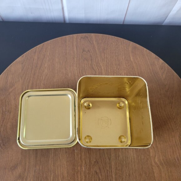 Vintage1970’s Square Green/Gold Barret Tin Canister, Made in England, Floral - Picture 5 of 7